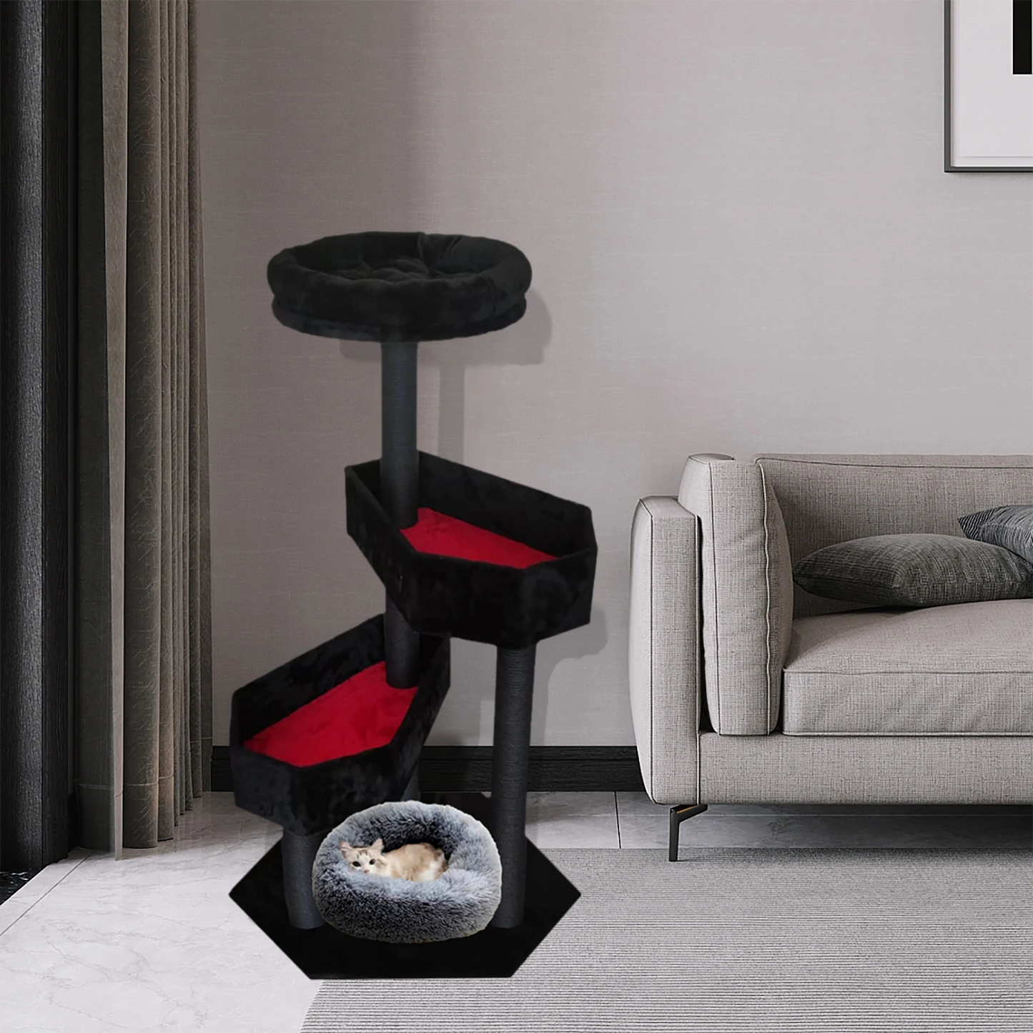 48" Tall Black Gothic Style Cat Tree